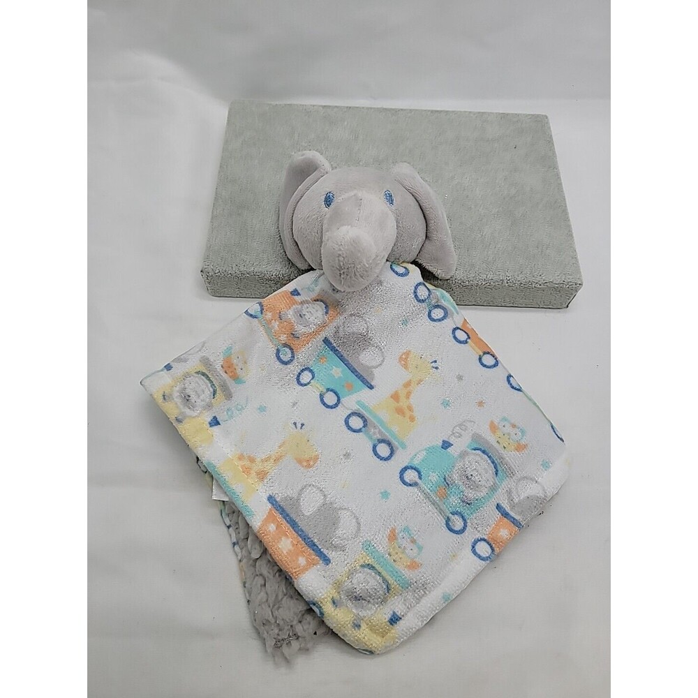 Cribmates Teal Elephant Giraffe Train Plush Blankie Blanket Pal 12" x 11"
